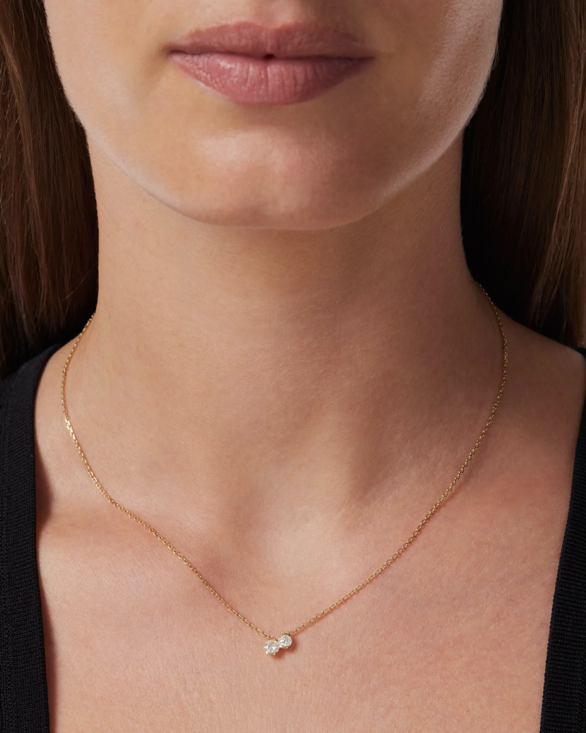 0.42 TCW Round Moissanite Diamond Two Stone Necklace