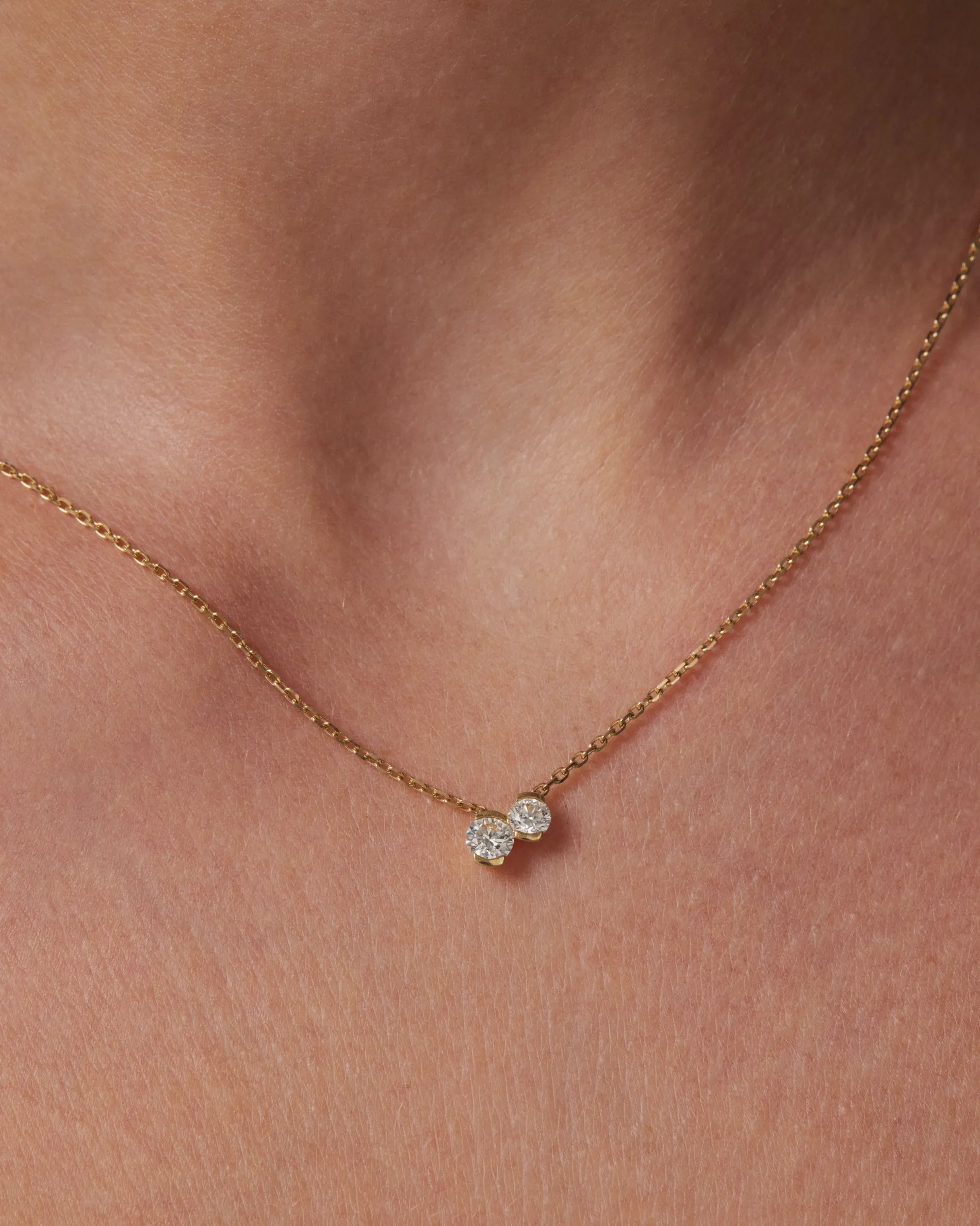 0.42 TCW Round Moissanite Diamond Two Stone Necklace