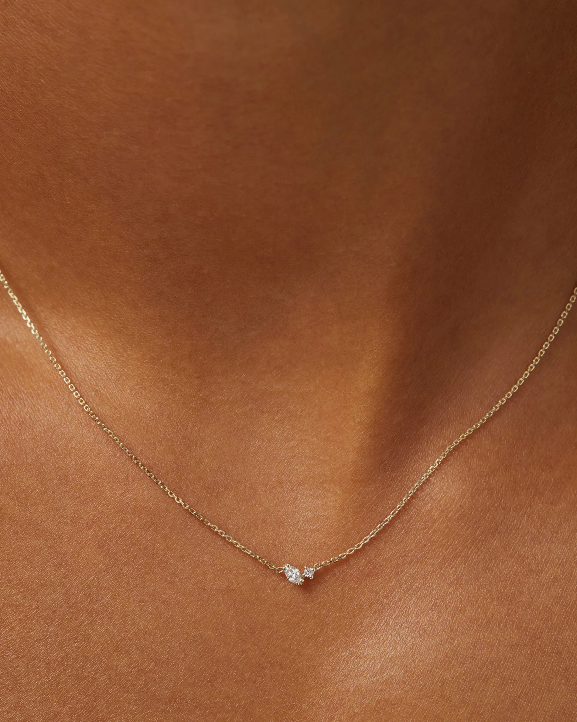 0.65 TCW Round & Marquise Moissanite Diamond Two Stone Necklace