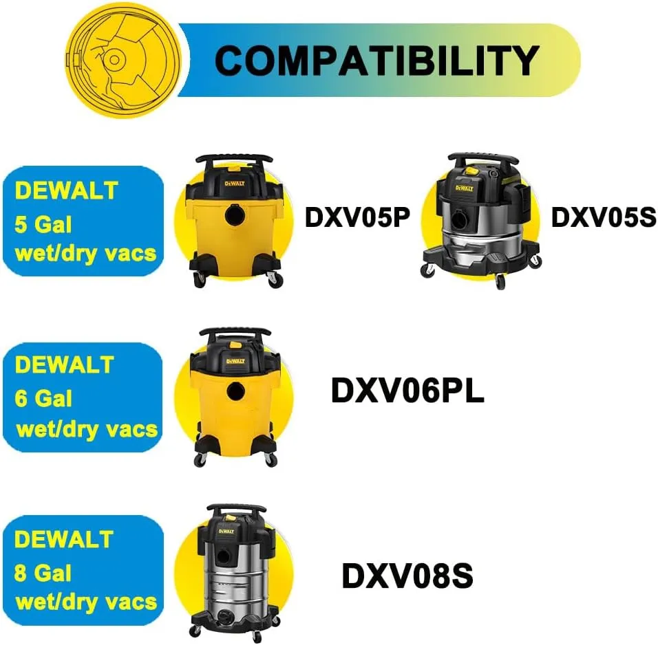 10 Pack DXVA19-4104 High Efficiency Replacement Filter Bags for DEWALT 5 to 8 Gallon Wet/Dry Vacs - Part # DEWALT DXVA19-4104