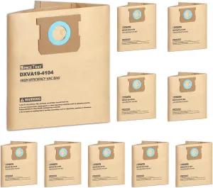 10 Pack DXVA19-4104 High Efficiency Replacement Filter Bags for DEWALT 5 to 8 Gallon Wet/Dry Vacs - Part # DEWALT DXVA19-4104