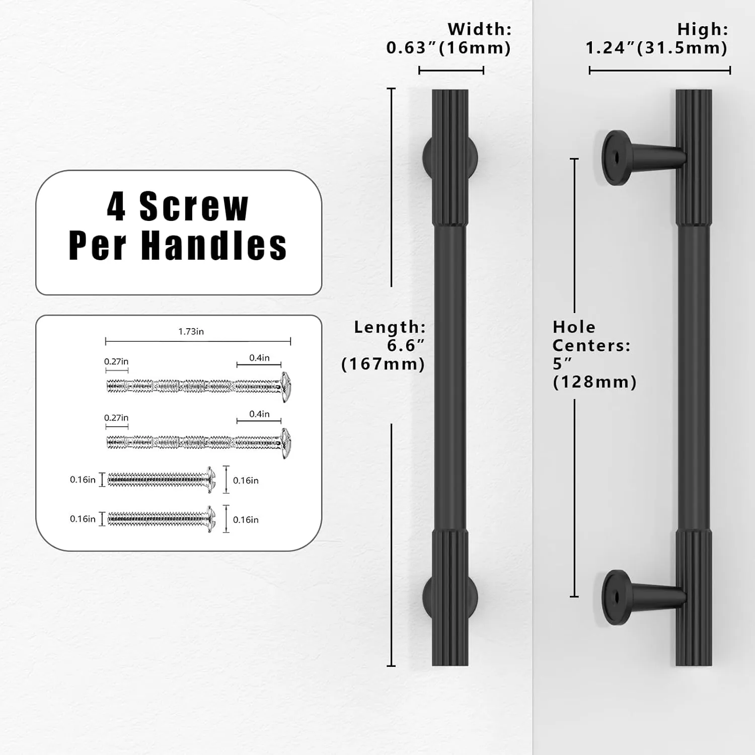 10 Pack Matte Black Cabinet Pulls 5 Inch(128mm) Kitchen Cabinet Handles Cabinet Hardware for Drawer Pulls