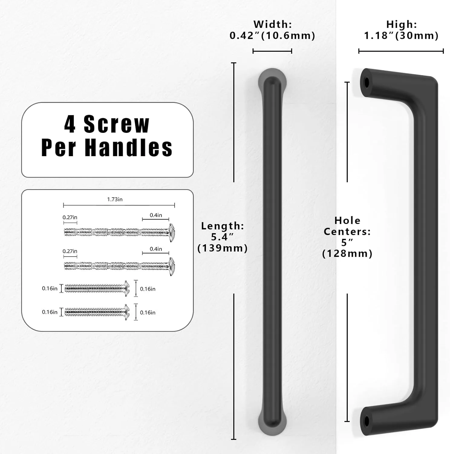 10 Pack Matte Black Cabinet Pulls 5 Inch(128mm) Kitchen Cabinet Handles Cabinet Hardware for Drawer Pulls