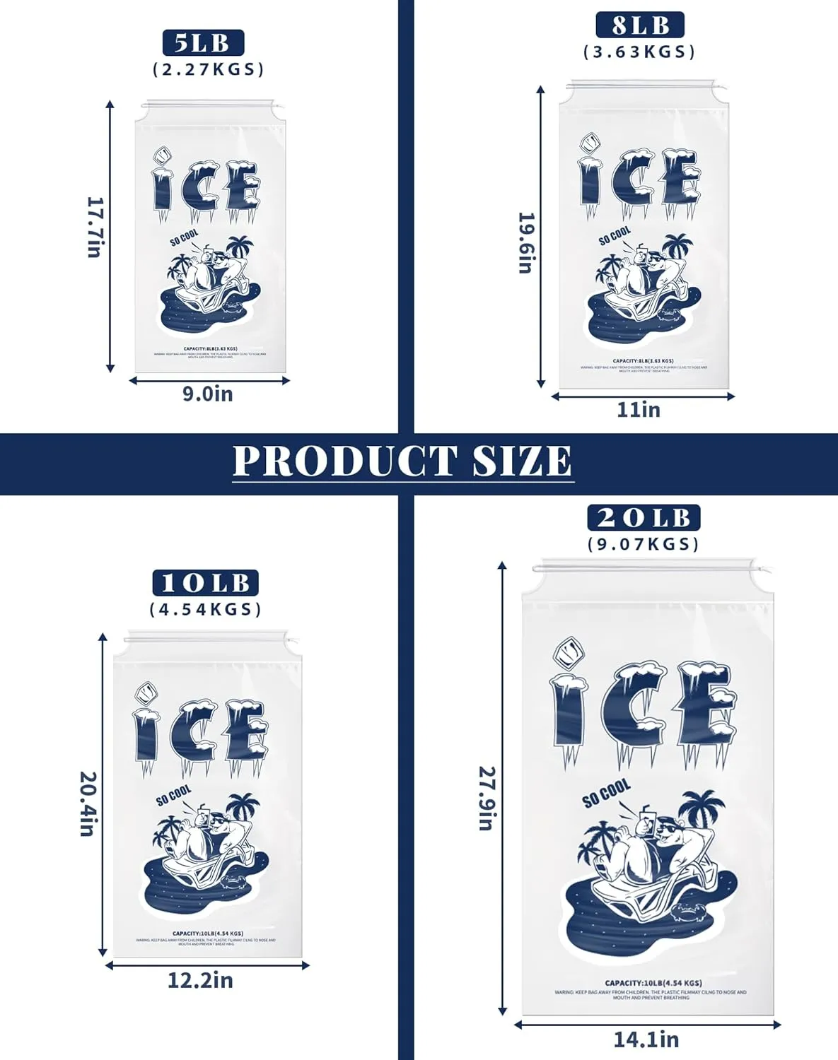 100 Pack Ice Bags 20 lb, Heavy-Duty Ice Bags with Drawstring(2 Mils Thickness)