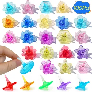 100 Pcs Fidget Spinning Top Acrylic Fidget Spinner Toys,Pinata Goodie Bags Stuffers Party Favors Supplies Birthday Gifts for Kids Adults,Stress Relief Sensory Toys,Treasure Box Toy Classroom Prizes