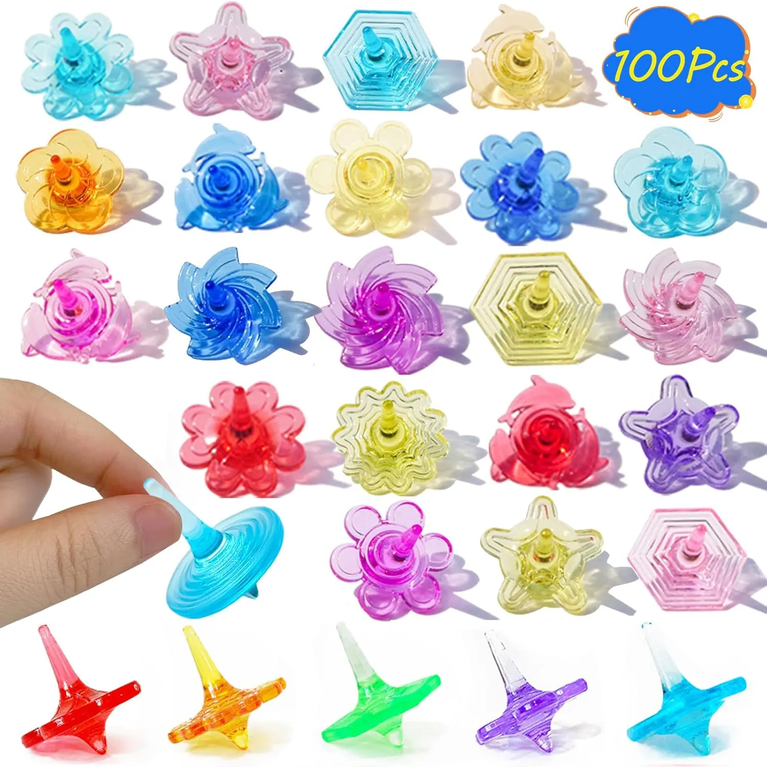100 Pcs Fidget Spinning Top Acrylic Fidget Spinner Toys,Pinata Goodie Bags Stuffers Party Favors Supplies Birthday Gifts for Kids Adults,Stress Relief Sensory Toys,Treasure Box Toy Classroom Prizes