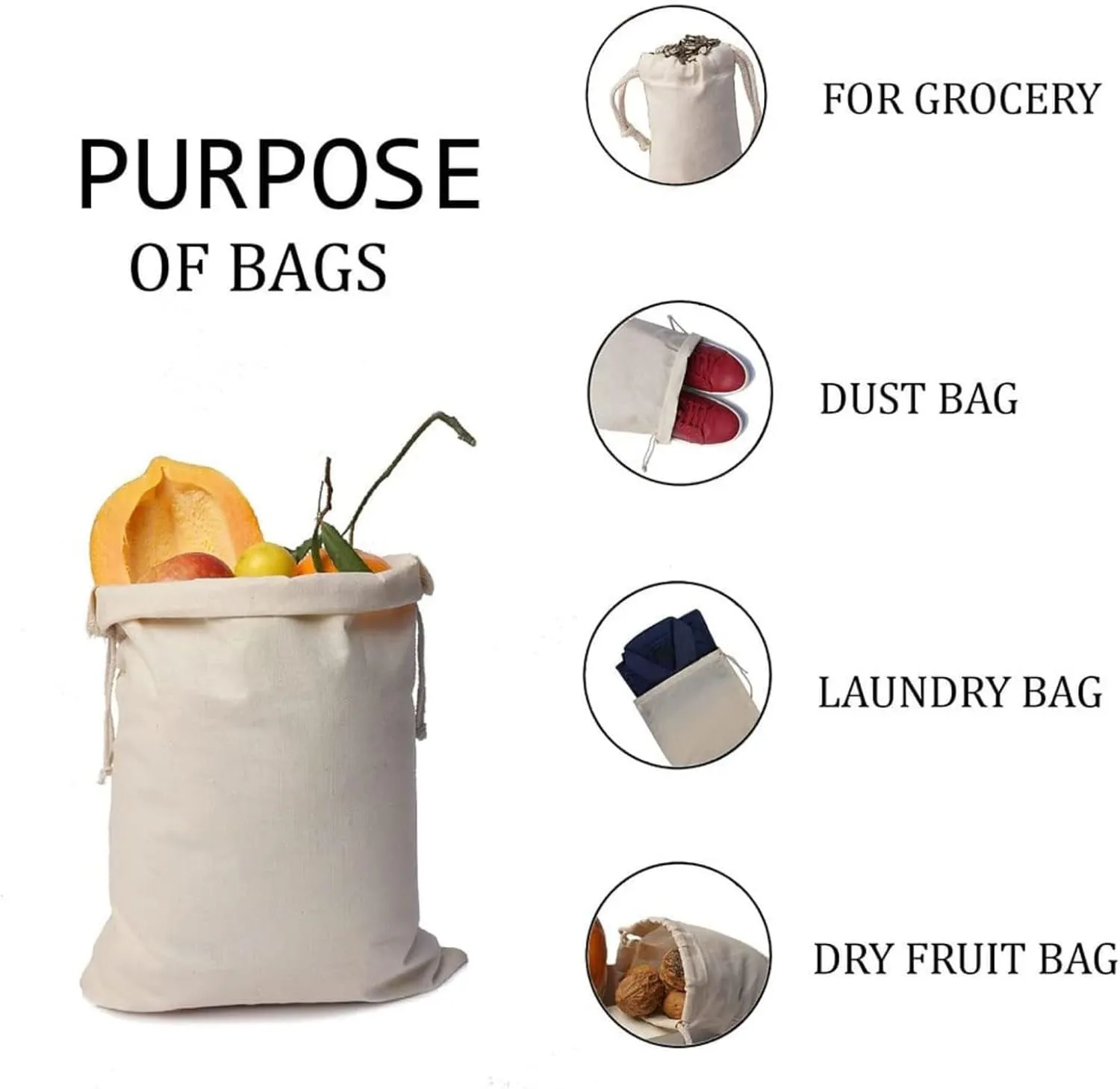 100Pcs 4 x 6 Inches Premium Cotton Muslin Double Drawstring Bags, Reusable Bag Natural Cotton Bags with Drawstring Produce Bags Bulk Gift Bag Jewelry Pouch for Party Wedding Home Storage