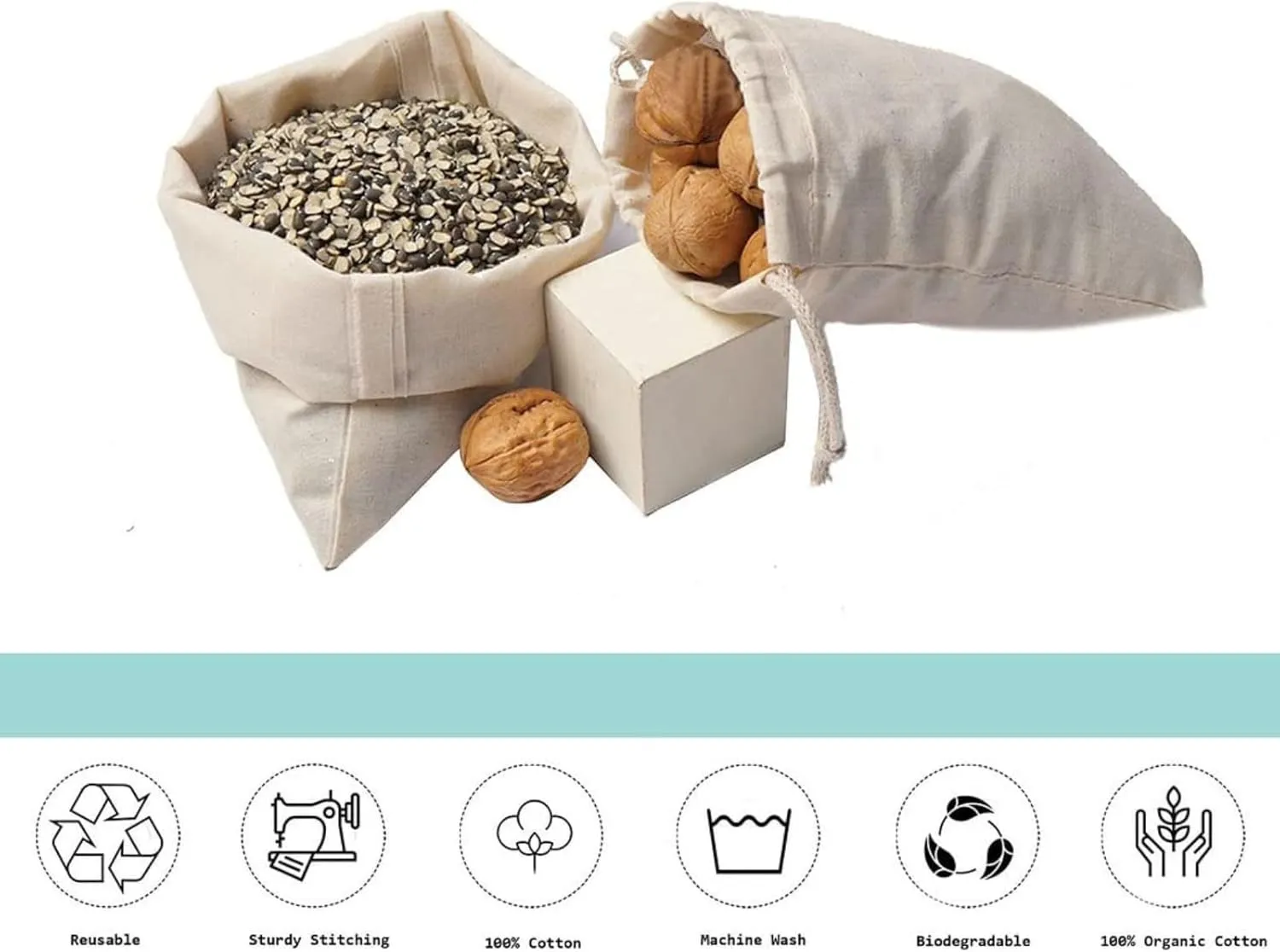 100Pcs 4 x 6 Inches Premium Cotton Muslin Double Drawstring Bags, Reusable Bag Natural Cotton Bags with Drawstring Produce Bags Bulk Gift Bag Jewelry Pouch for Party Wedding Home Storage