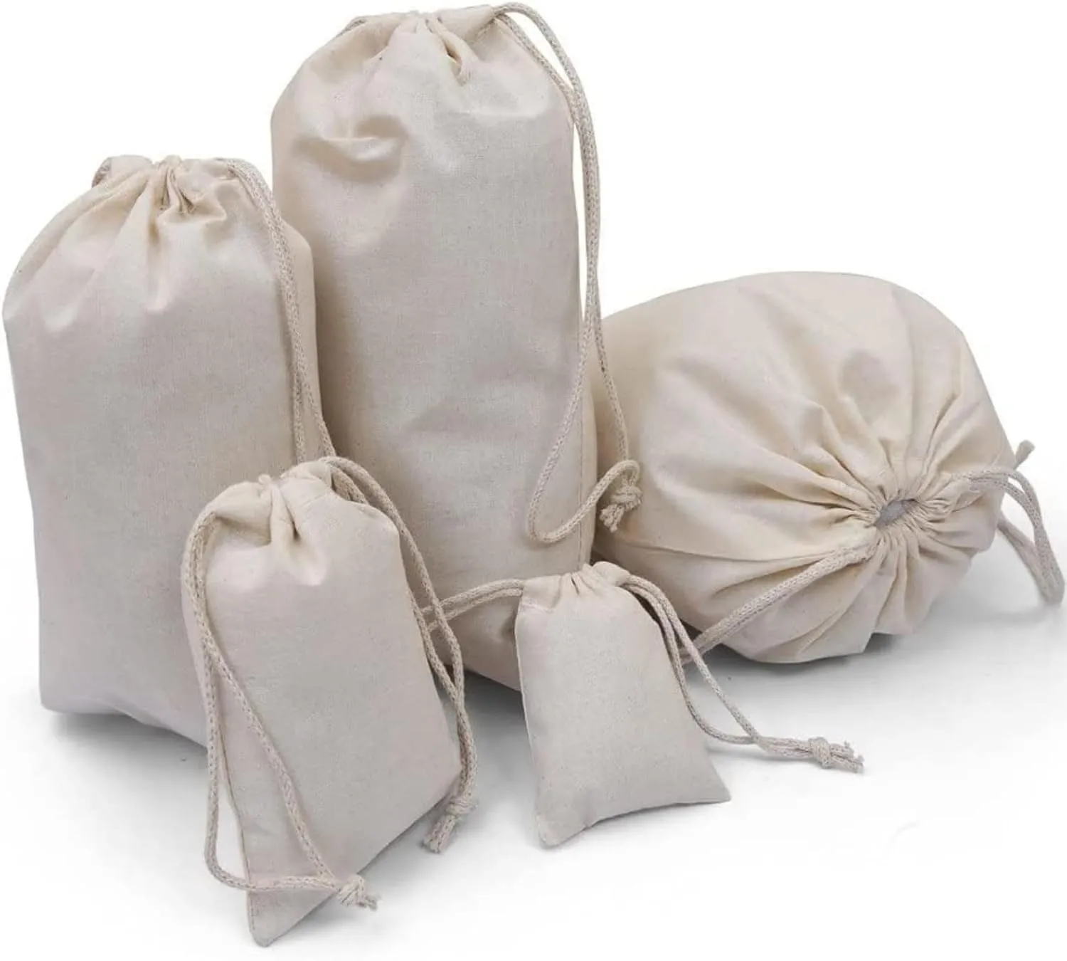 100Pcs 4 x 6 Inches Premium Cotton Muslin Double Drawstring Bags, Reusable Bag Natural Cotton Bags with Drawstring Produce Bags Bulk Gift Bag Jewelry Pouch for Party Wedding Home Storage