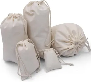 100Pcs 4 x 6 Inches Premium Cotton Muslin Double Drawstring Bags, Reusable Bag Natural Cotton Bags with Drawstring Produce Bags Bulk Gift Bag Jewelry Pouch for Party Wedding Home Storage