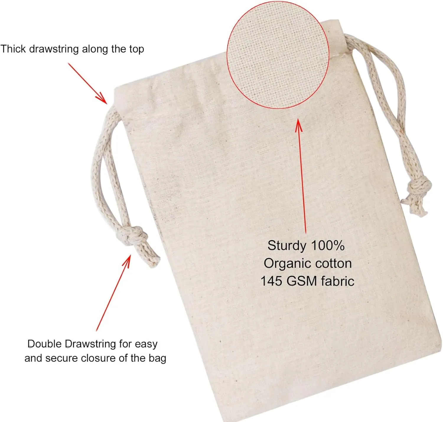 100Pcs 4 x 6 Inches Premium Cotton Muslin Double Drawstring Bags, Reusable Bag Natural Cotton Bags with Drawstring Produce Bags Bulk Gift Bag Jewelry Pouch for Party Wedding Home Storage