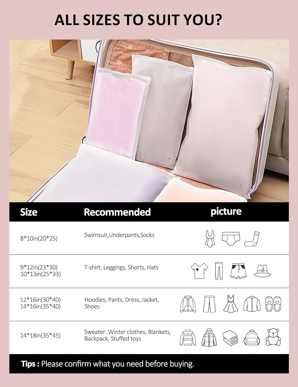 100Pcs Shirt Bags, 10" x 13" Frosted Zipper Plastic Bags for Clothes, Resealable Shirt Shipping Packaging Bag, 3 Mil