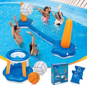 10.4' Larger Pool Volleyball Set & Basketball Hoop - 2024 NEW Pool Volleyball Net for Inground Pools Includes 2 Balls & 2 Weight Bags, Pool Toys Games for Adults and Family Party - Idea Summer Gift