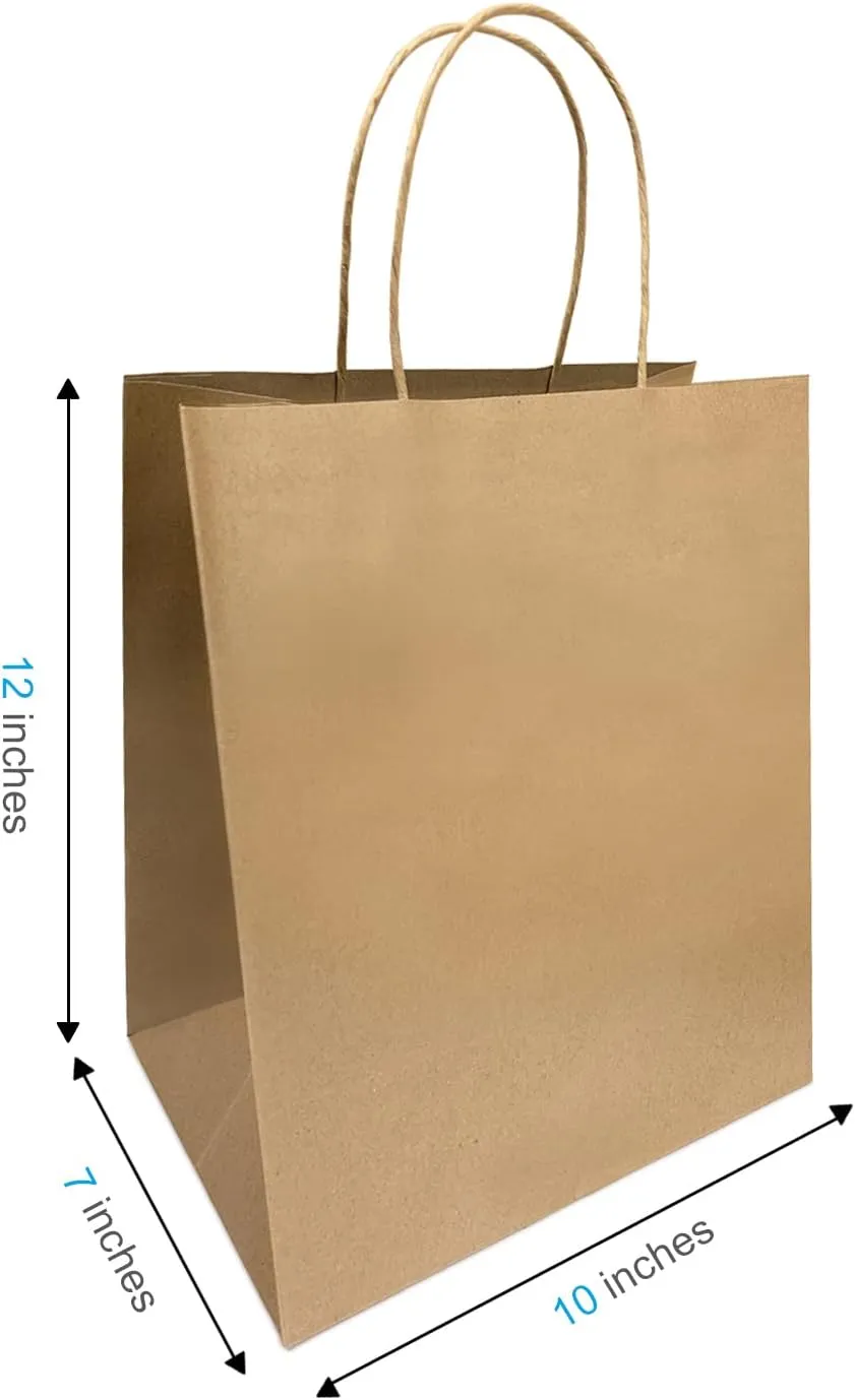 1072B 100C Kraft Paper Bags with Handles - 10x6.75x12 Inches, 100 Count - Eco-friendly, Reusable for Wedding, Gift, Food, Shopping, Grocery, Storage, Lunch, Takeaway, Retail Bags