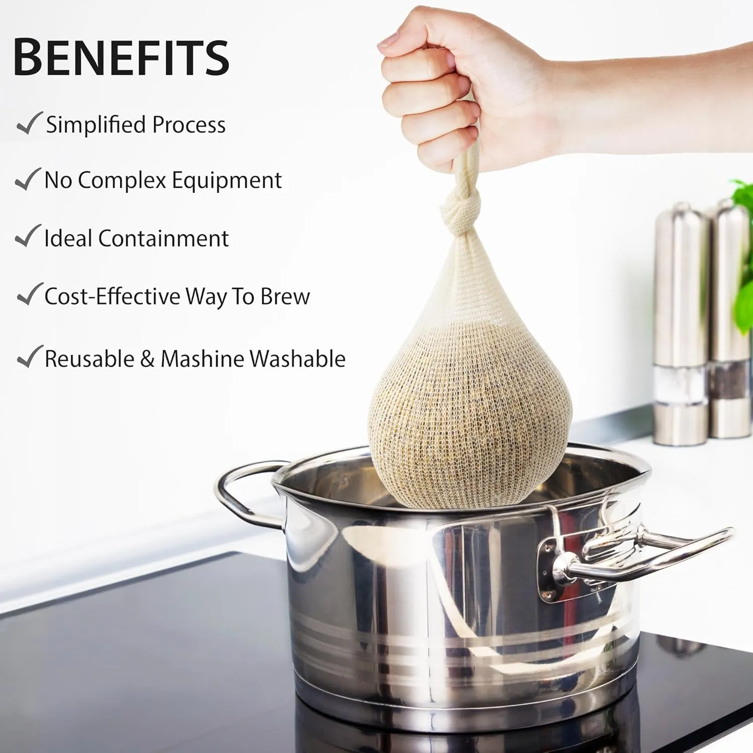 11" (10 Pack) Hops, Grain & Spice Beer Brewing Bags Cotton Mesh Steeping Bags for Beer Wine, Cider, Tea, Soups & Nut Milk, Hops & Grain Socks for Dry Hopping for Micro Brewing or Homebrewing