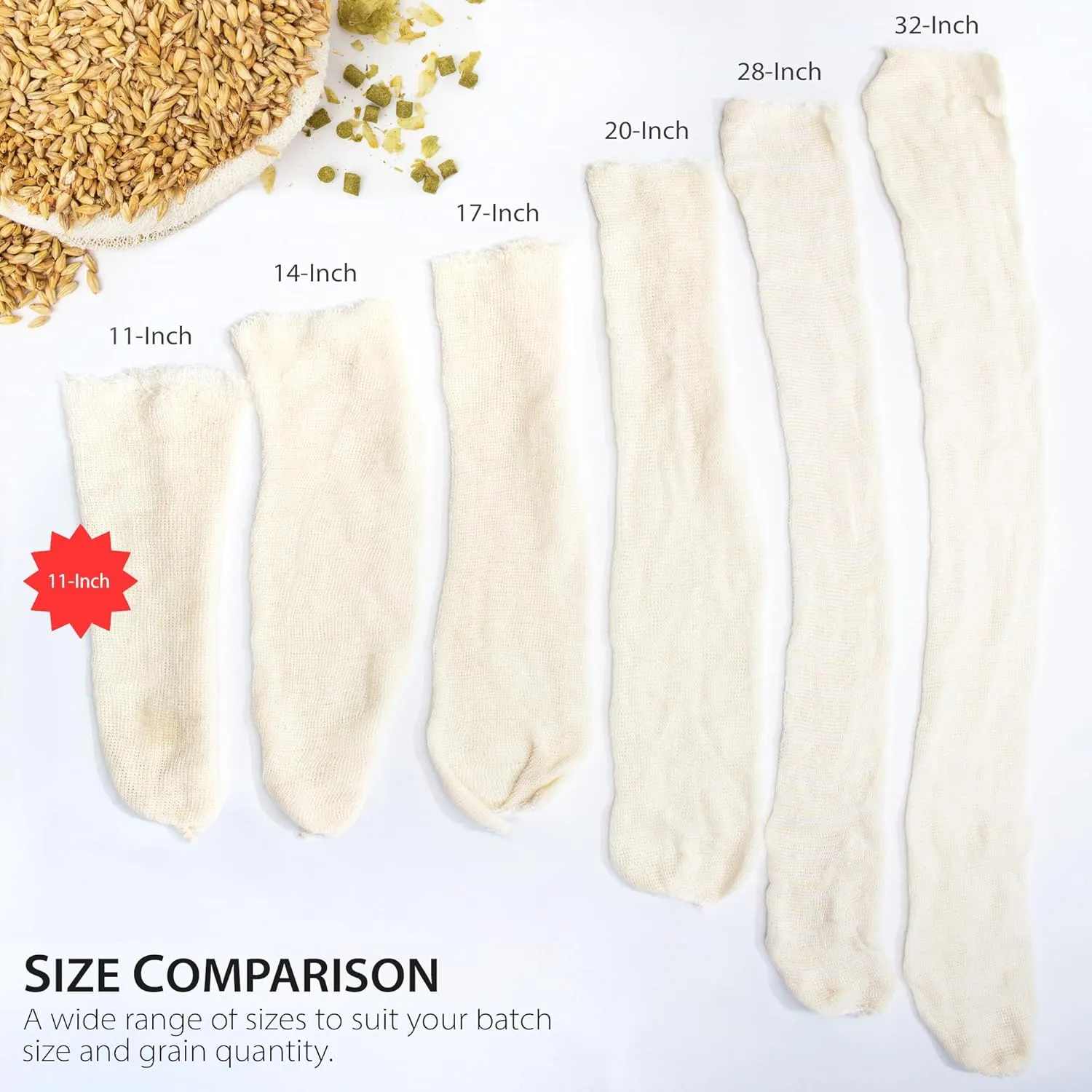 11" (10 Pack) Hops, Grain & Spice Beer Brewing Bags Cotton Mesh Steeping Bags for Beer Wine, Cider, Tea, Soups & Nut Milk, Hops & Grain Socks for Dry Hopping for Micro Brewing or Homebrewing
