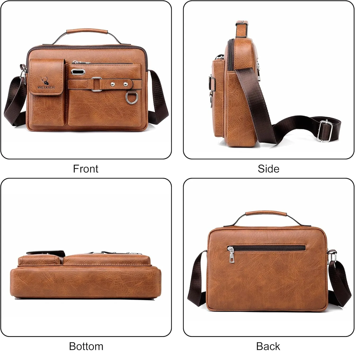 11" Small PU Leather Messenger Bag Shoulder Bag Cross Body Handbag Vintage Crossbody Bag for Women & Men Satchel Man Purse