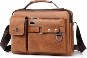 11" Small PU Leather Messenger Bag Shoulder Bag Cross Body Handbag Vintage Crossbody Bag for Women & Men Satchel Man Purse