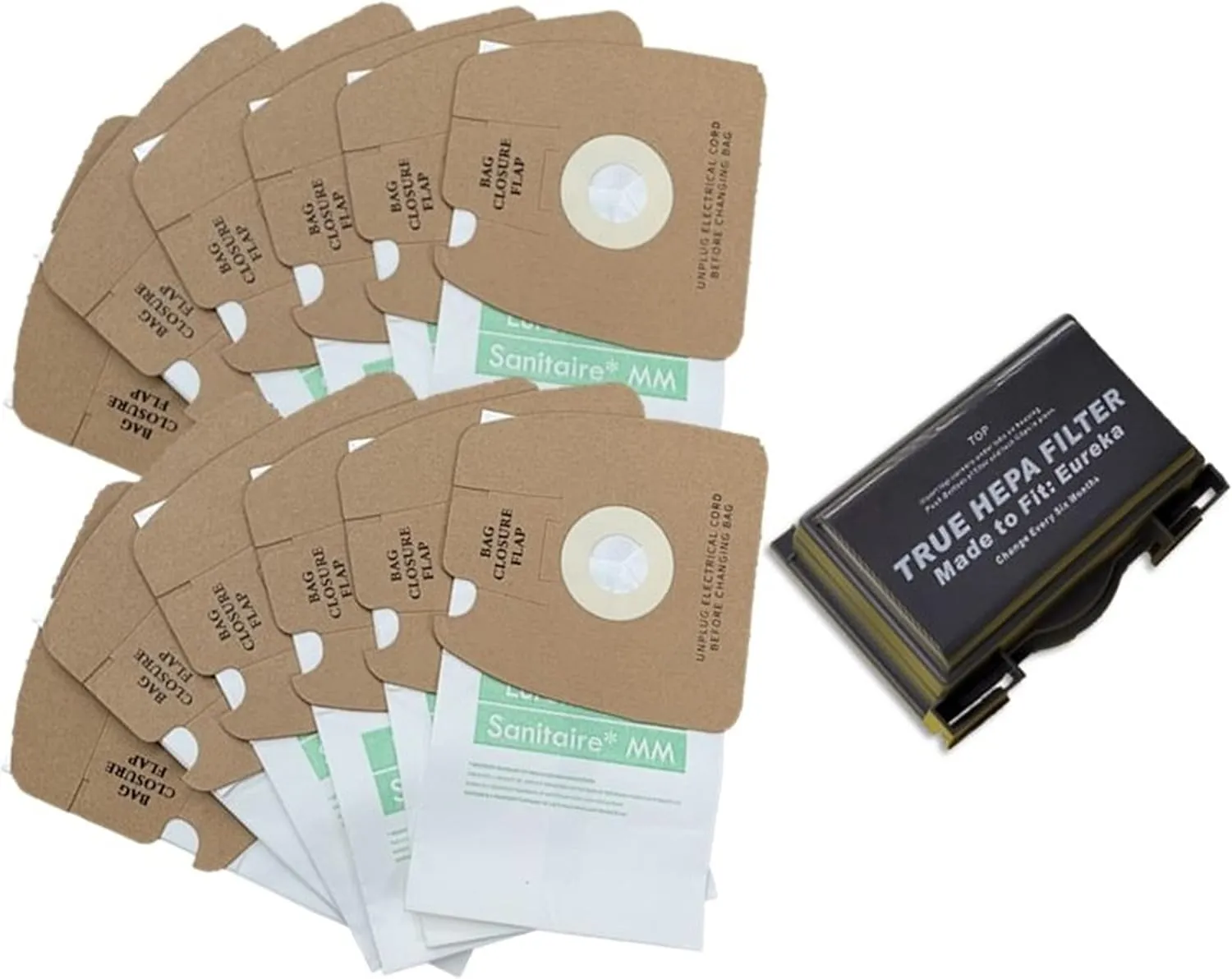 12 MM Bags  1 HF-8 Filter Compatible with Eureka Mighty Mite 3670M 3670H & Sanitaire S3681D SL3681A Canister Vacuum Cleaner.12 Bags   1 HF 8 Exhaust HEPA. Part 60296C 60295B 60295A 60295C 60666B 60666