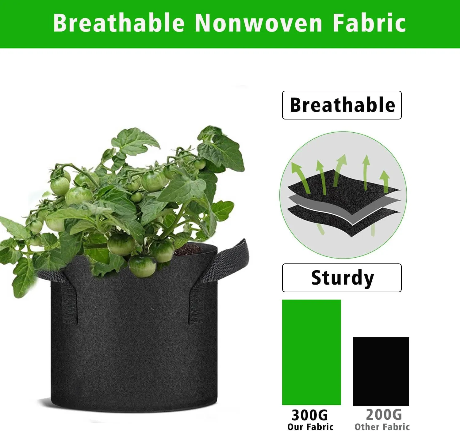 12 Packs Grow Bags, Heavy Duty Fabric Pots, Growing Containers for Planting Vegetables, Flowers (12, 3 Gallon)