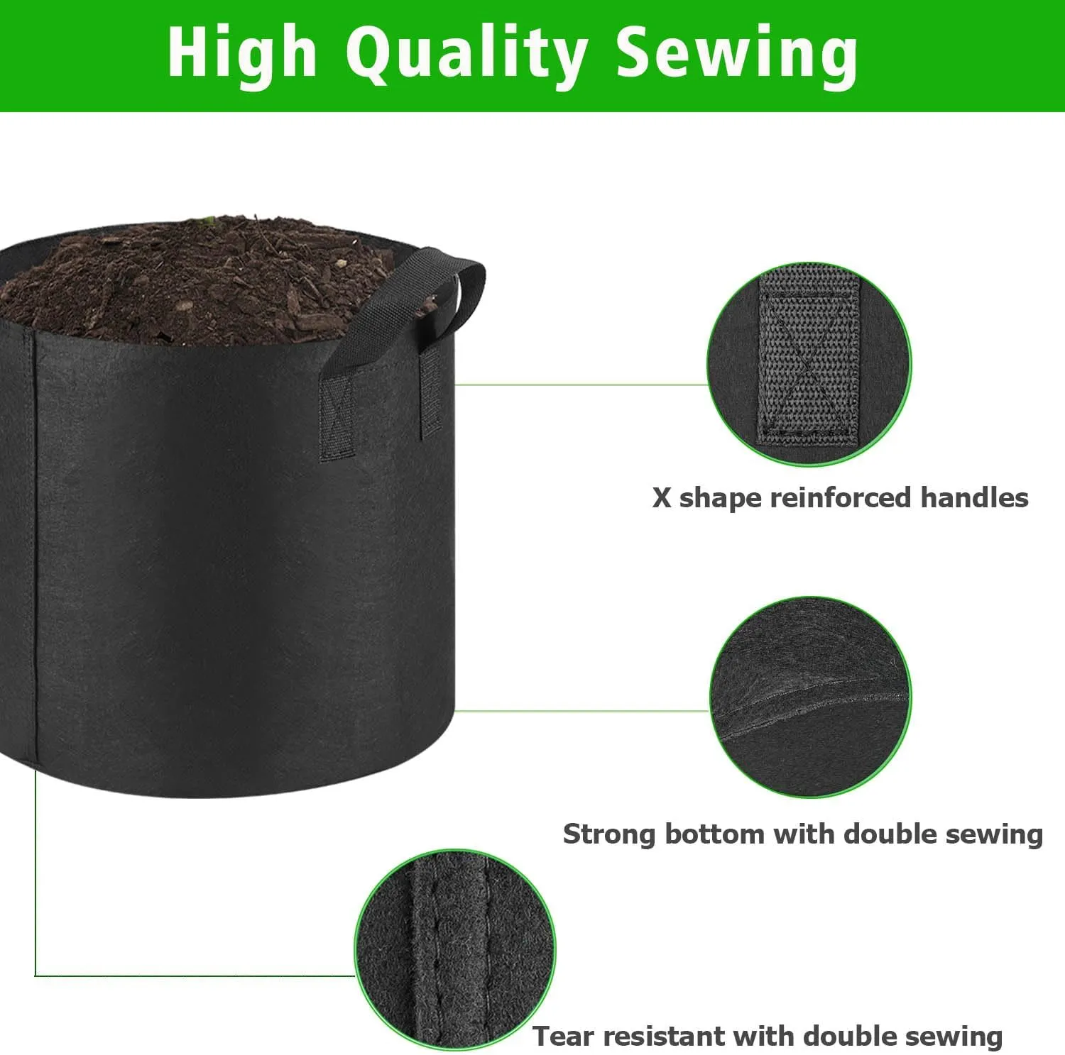 12 Packs Grow Bags, Heavy Duty Fabric Pots, Growing Containers for Planting Vegetables, Flowers (12, 3 Gallon)
