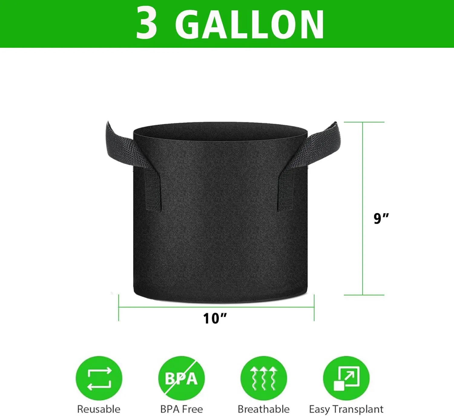 12 Packs Grow Bags, Heavy Duty Fabric Pots, Growing Containers for Planting Vegetables, Flowers (12, 3 Gallon)