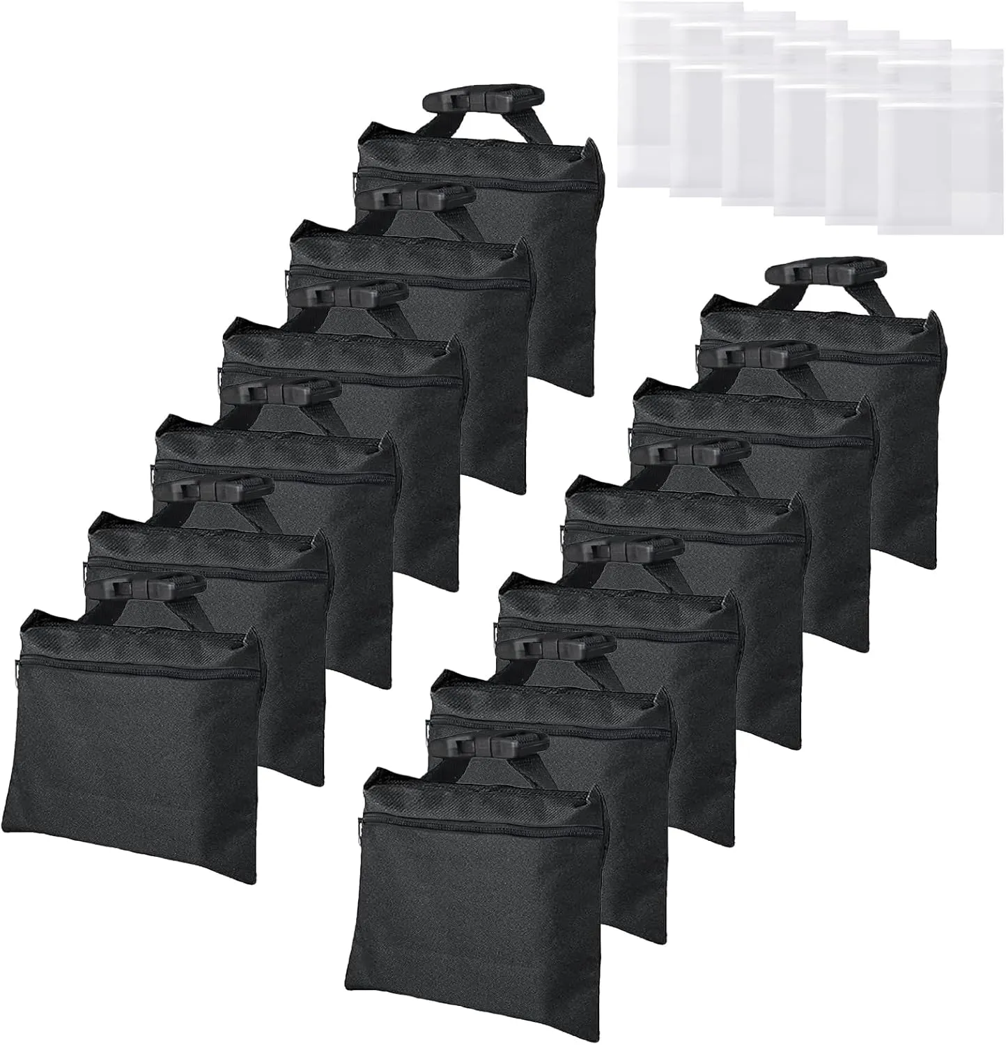 12 Packs Sandbags with 12 PE Bags, Heavy Duty Sand Bags, Sand Bags for Weight with Zipper and Buckle Straps for Support Light Stand, More 2/4/6/8/10/12 Packs Sand Bag to Choose.
