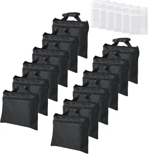 12 Packs Sandbags with 12 PE Bags, Heavy Duty Sand Bags, Sand Bags for Weight with Zipper and Buckle Straps for Support Light Stand, More 2/4/6/8/10/12 Packs Sand Bag to Choose.