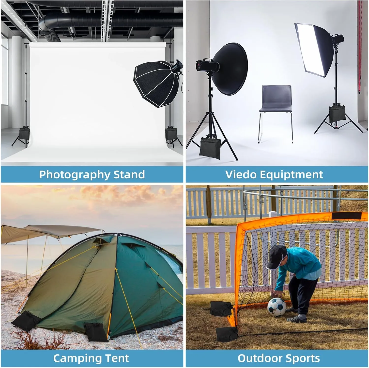 12 Packs Sandbags with 12 PE Bags, Heavy Duty Sand Bags, Sand Bags for Weight with Zipper and Buckle Straps for Support Light Stand, More 2/4/6/8/10/12 Packs Sand Bag to Choose.