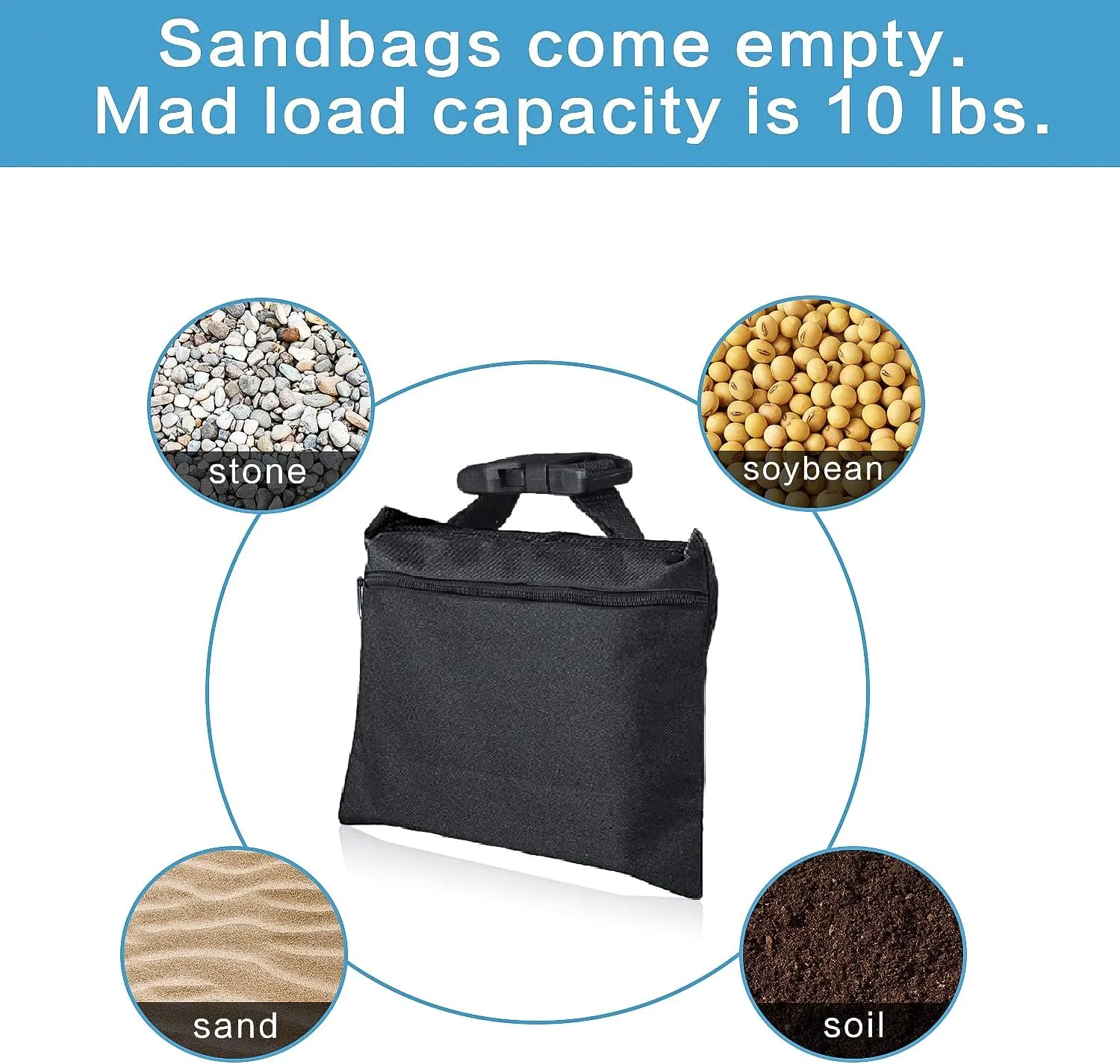 12 Packs Sandbags with 12 PE Bags, Heavy Duty Sand Bags, Sand Bags for Weight with Zipper and Buckle Straps for Support Light Stand, More 2/4/6/8/10/12 Packs Sand Bag to Choose.