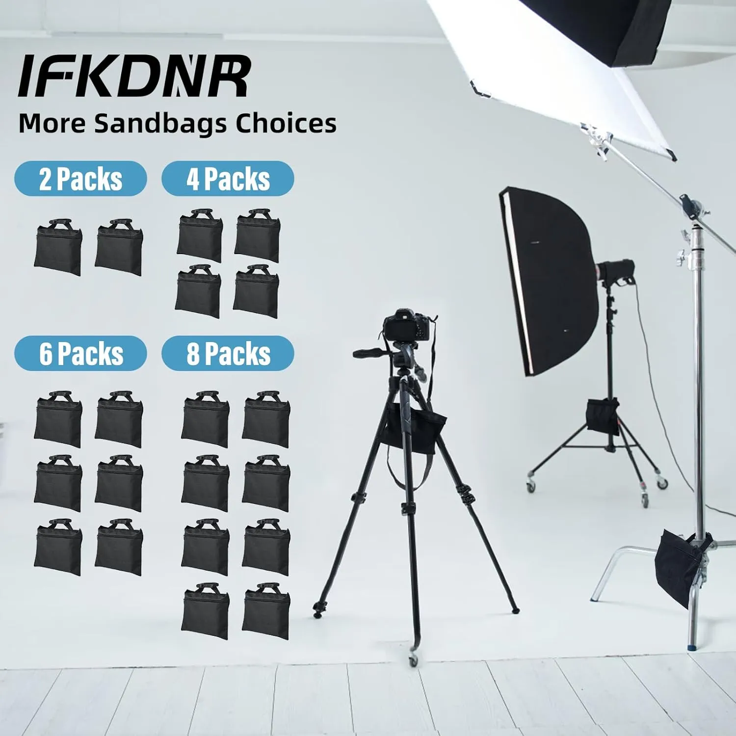 12 Packs Sandbags with 12 PE Bags, Heavy Duty Sand Bags, Sand Bags for Weight with Zipper and Buckle Straps for Support Light Stand, More 2/4/6/8/10/12 Packs Sand Bag to Choose.