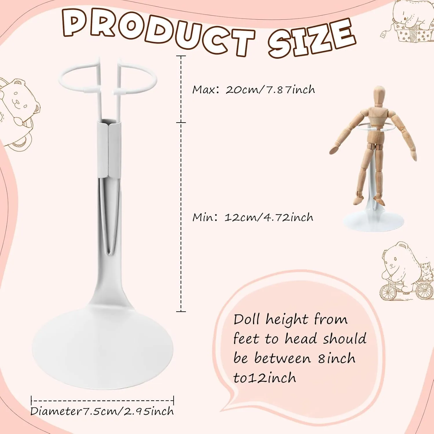 12 Pcs Doll Stand Action Figure Stands with Expandable Waist Wire for 8" to 12" Dolls and Action Figure(White)