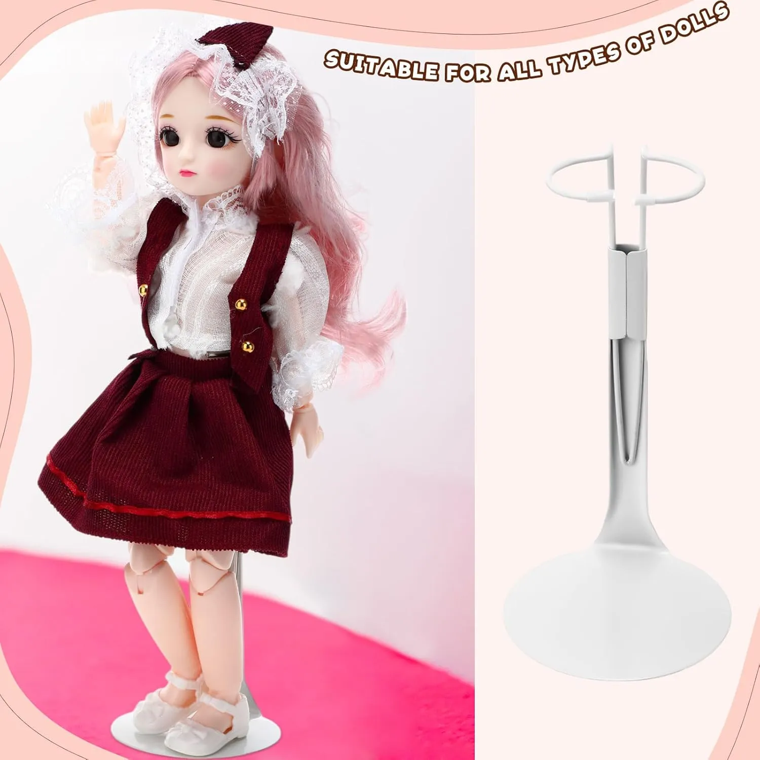 12 Pcs Doll Stand Action Figure Stands with Expandable Waist Wire for 8" to 12" Dolls and Action Figure(White)