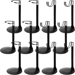 12 Pcs Doll Stands for 8 to 12 Inch Dolls Action Figure Stands 2 Styles Adjustable Doll Display Holder Rack with Expandable Waist Wire for Home Shop(Black)