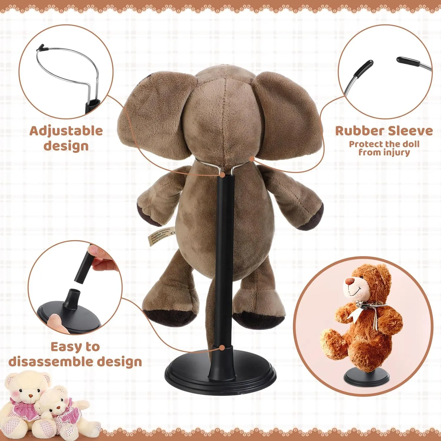 12 Pcs Doll Stands for 8 to 14 Inches Adjustable Dolls Figure Stand Display with Expandable Waist Wire Action Doll Stands Display Rack for Home Shop Birthday Party Favor (Black, White)