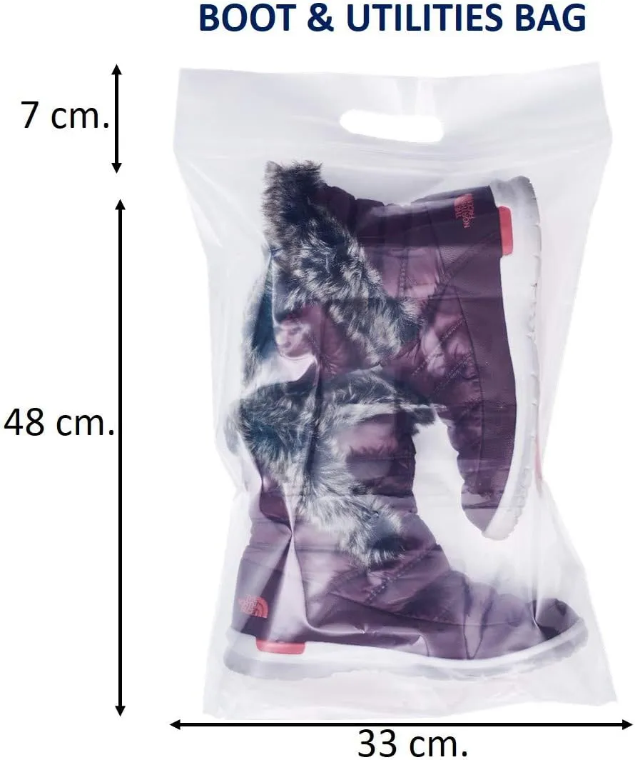 12 pieces of Zipper Heavy duty Clear Plastic Poly Bags Resealable Storage Shoes, Boot, Clothing, Linens, Books, Toys and others, a pleated expandable bottom. (Boot & Utilities Bags)