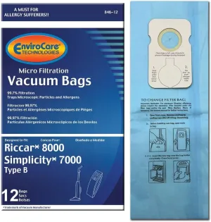 12 Riccar 8000 & Simplicity 7000 Type B Vaccum Bags, Upright, Commercial Vacuum Cleaners, 8000, 7000, 7200, 7250, 7300, 7350, 7700, 7750, 7900, 7950