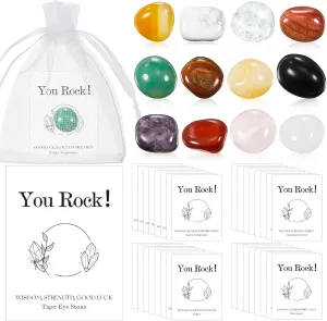 12 Sets You Rock Gifts Inspirational Crystals Rocks with Cards Organza Bags Natural Gemstone Employee Appreciation Thank You Gifts for Teacher Team Staff Coworkers Graduation Party Favors