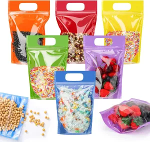 120 Pcs Plastic Gift Bag Bulk Resealable Party Goodie Bag with Clear Window Assorted Color Favor Pouches with Handle for Home Birthday Wedding Party Candy Gift Wrapping Supplies Decor(Clear)