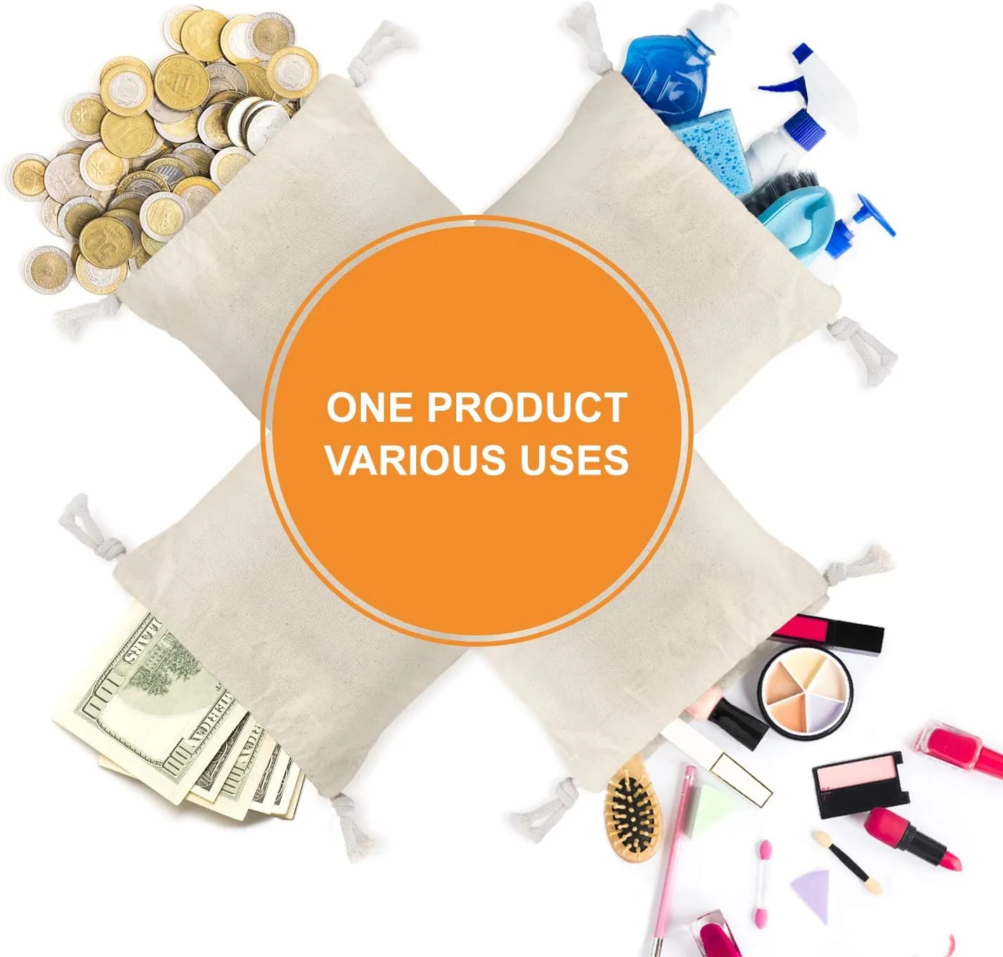 14 x 24 Inches Large Size Heavy Duty Flat Bottom Coin Bags with Draw Strings, 5-Pack (LAFBDS5)