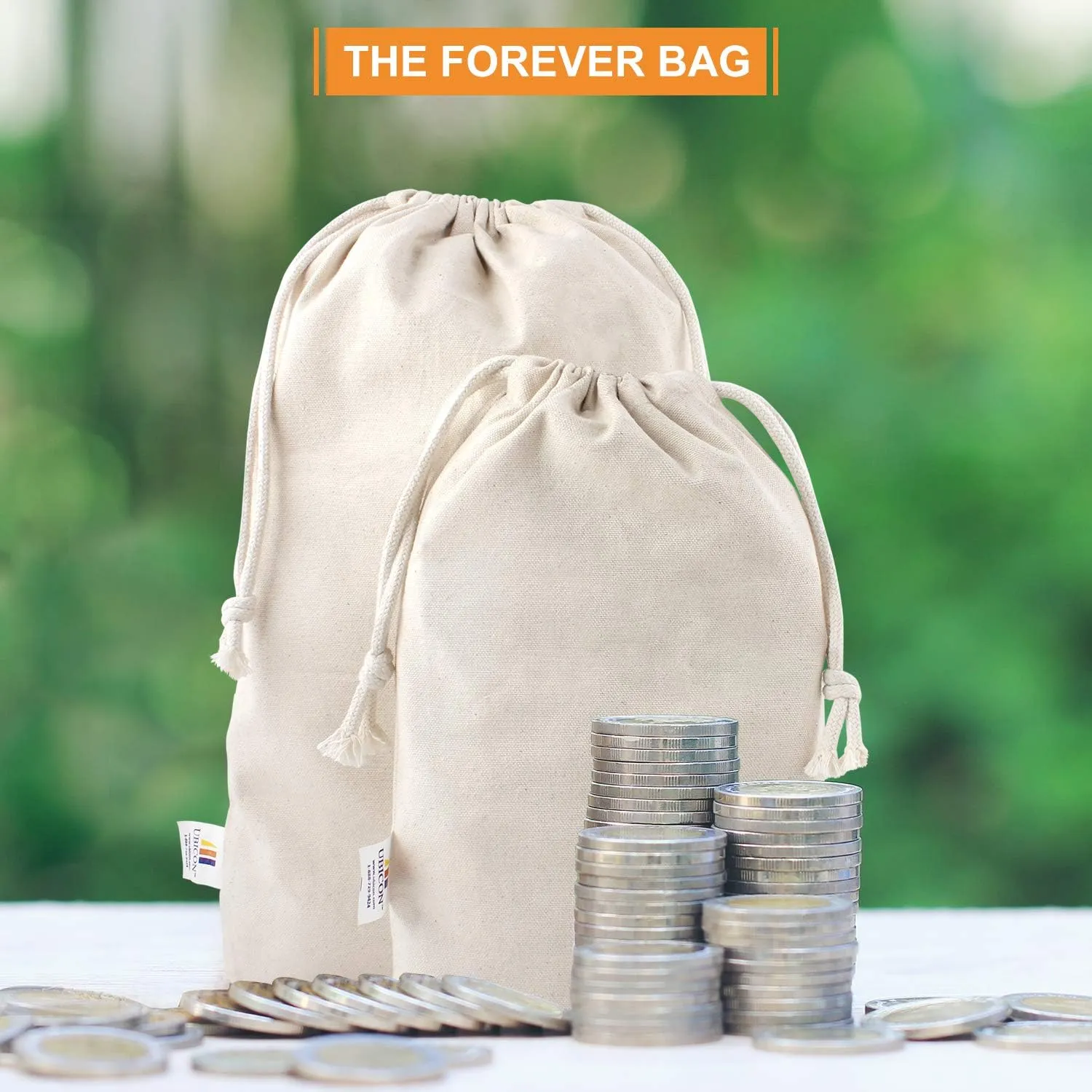 14 x 24 Inches Large Size Heavy Duty Flat Bottom Coin Bags with Draw Strings, 5-Pack (LAFBDS5)