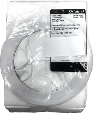 1471098510 Set of 10 Commercial 6 Quart Disposable Replacement Vacuum Bags and 2 Pre Filters for Nilfisk, Advance, Clark and Viper Vacuum Cleaners