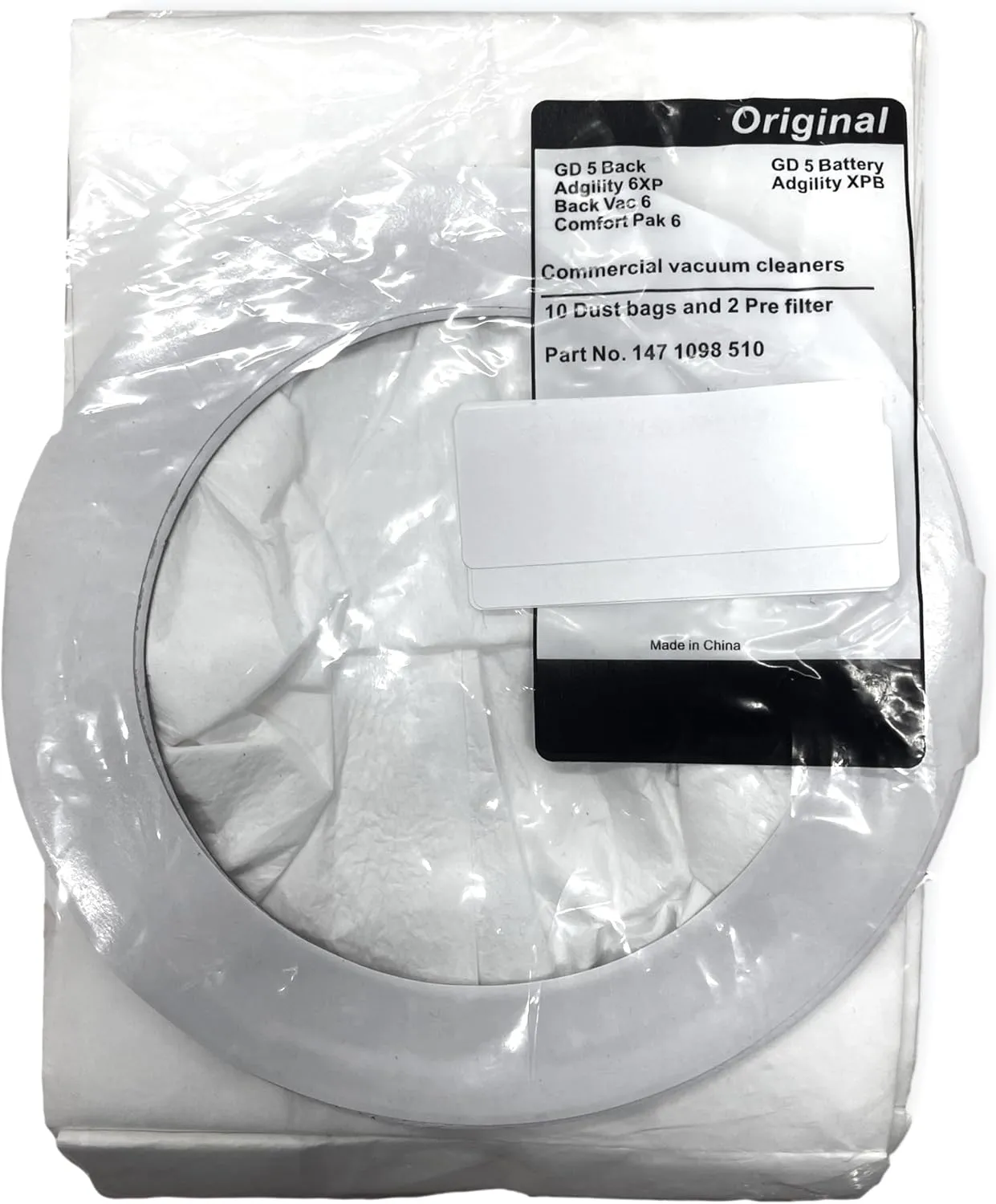 1471098510 Set of 10 Commercial 6 Quart Disposable Replacement Vacuum Bags and 2 Pre Filters for Nilfisk, Advance, Clark and Viper Vacuum Cleaners