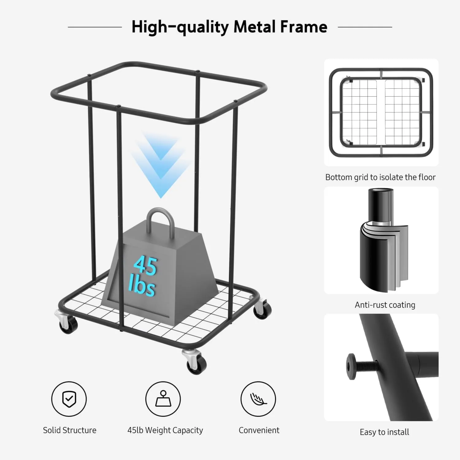 150L Large Laundry Hampers with Lid, Oxford Fabric Laundry Hampers, Metal Frame and Removable Bag Design with Wheels, Suitable for Bedroom, Bathroom, Dorm Room, Laundry Room (Black Lid)