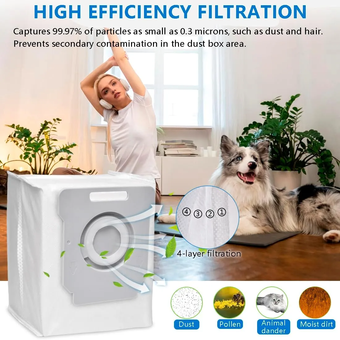 18 Pack Vacuum Bags Compatible with iRobot Roomba Bags i7 i7  i3 i3  i4 i4  i6 i6  i8 i8  i1 i1  j7 j7 /Plus S9 S9  I & S & J Series Robot Vacuum Parts, Reuse Automatic Dirt Disposal Bags