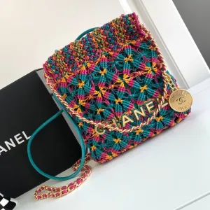 19cm Macrame Multicolor Green Mini Hobo Gold Bag CHANEL Dedicated support Discounted shipping Calfskin Hardware 22