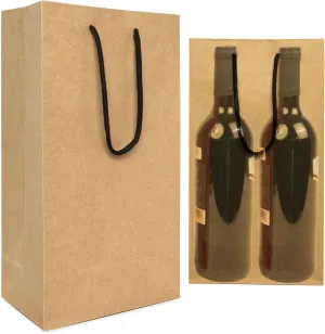 2 Bottle Wine Gift Bag - 7.15x4x13 Inch, 60 Pcs Double Wine Bottle Bag