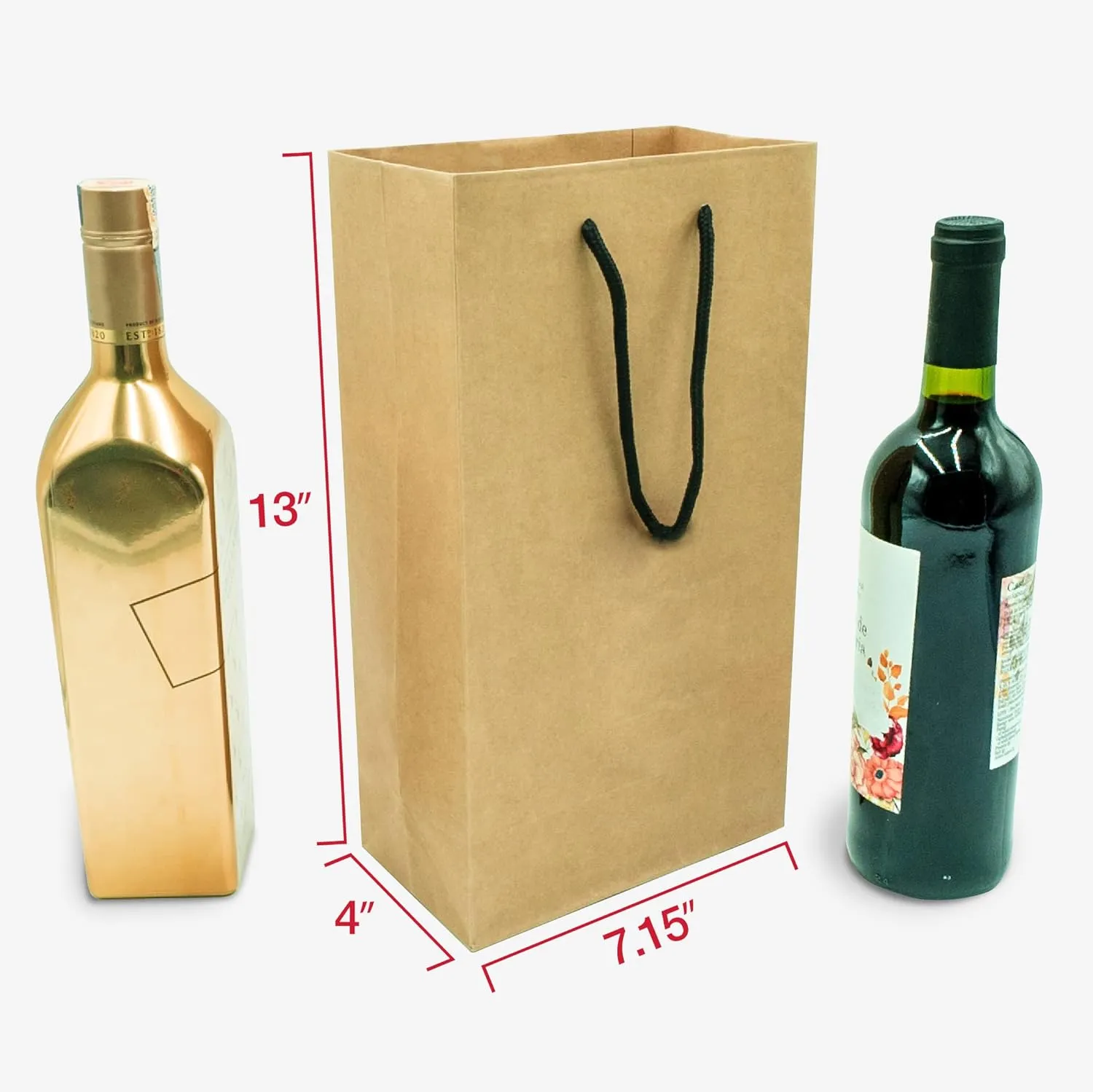 2 Bottle Wine Gift Bag - 7.15x4x13 Inch, 60 Pcs Double Wine Bottle Bag