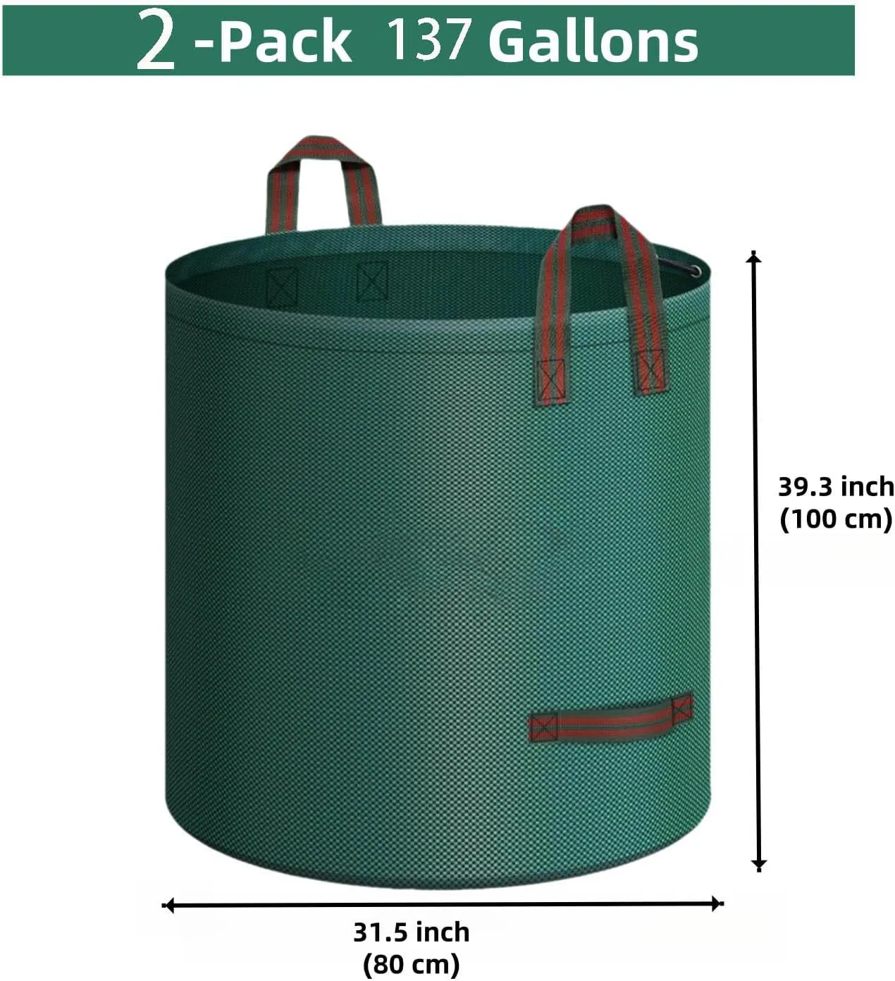 2 Pack 137 Gallons Reusable Yard Waste Bags, Heavy Duty with Double Bottom Layer & 4 Reinforced Handles, Extra Large Leaf Lawn and Garden Waste Bags for Debris, Grass Clipping