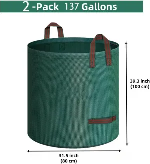 2 Pack 137 Gallons Reusable Yard Waste Bags, Heavy Duty with Double Bottom Layer & 4 Reinforced Handles, Extra Large Leaf Lawn and Garden Waste Bags for Debris, Grass Clipping